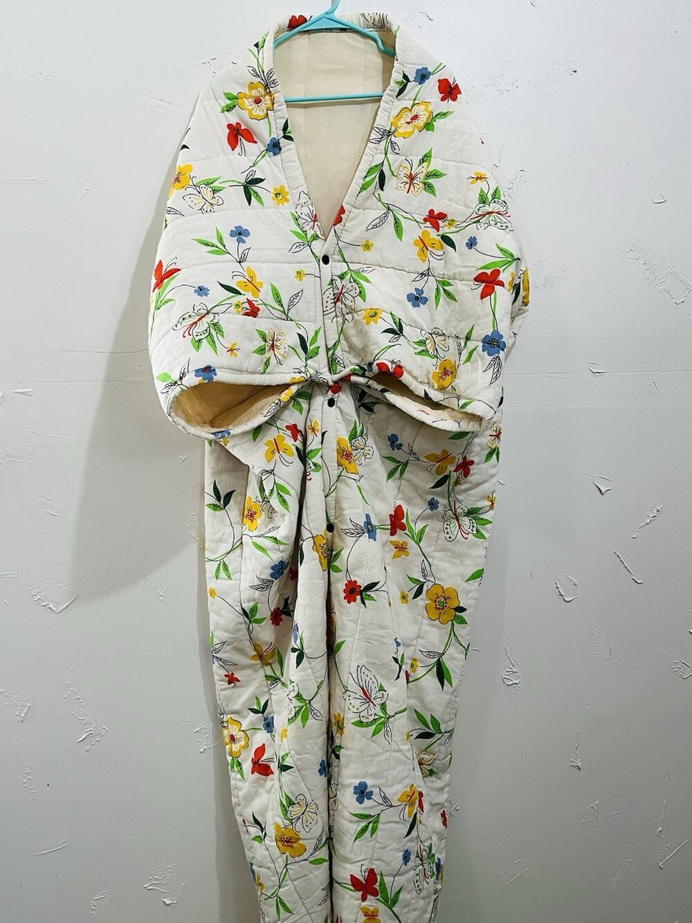 70s VTG Sleeping Bag Snaps Wrap Bundle Quilt Camping Blanket Snug Sack Flower Po